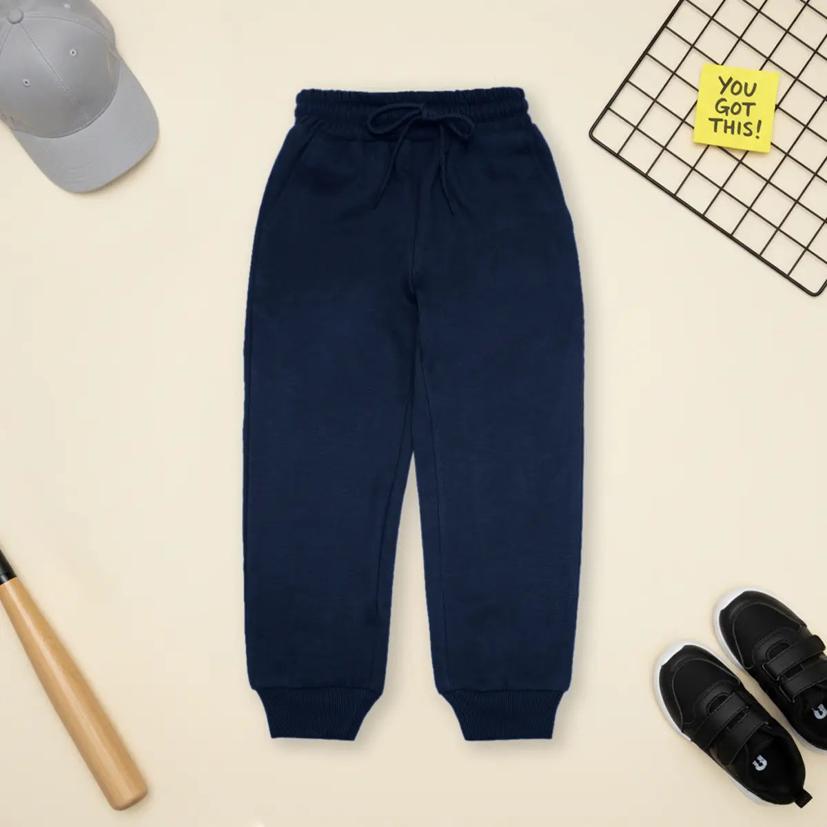 Boys Navy Blue Solid Cross Pocket Elasticated Joggers Trackpants & Joggers Navy Blue 1-2 Y