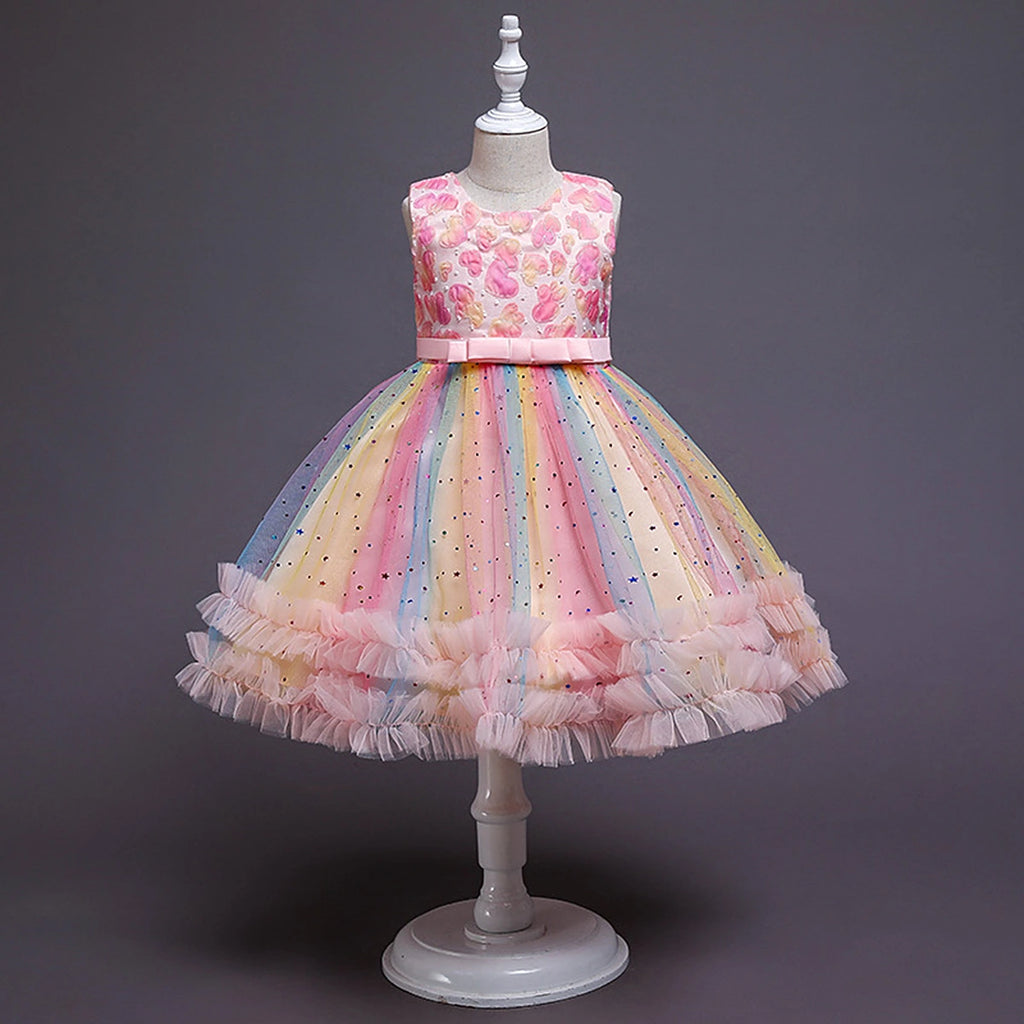 Girls Multicolour Heart Applique Fit & Flare Party Wear Dress Party Dresses Multicolor 1-2 Y