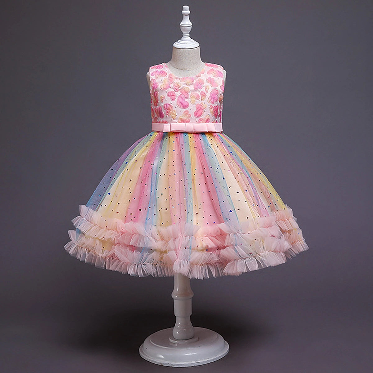 Girls Multicolour Heart Applique Fit & Flare Party Wear Dress Party Dresses Multicolor 1-2 Y