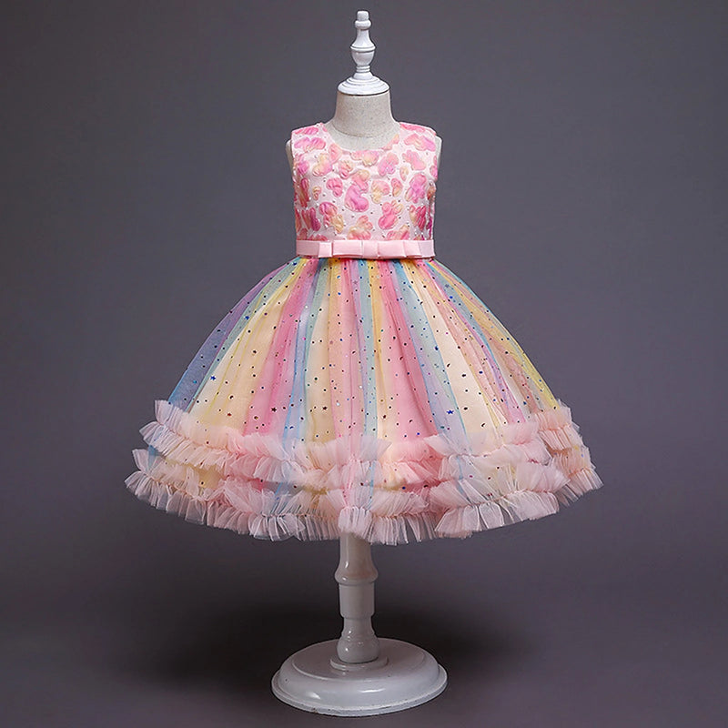 Girls Multicolour Heart Applique Fit & Flare Party Wear Dress Party Dresses Multicolor 1-2 Y