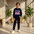 Boys Navy Blue K-Pop Star Graphics Sweatshirt With Jogger Co-ord Sets Sets Navy Blue 6-7 Y