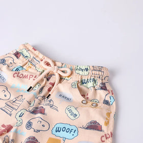 Boys Peach Graphic Printed Short Sleeves Shirt With T-Shirt And Printed Shorts Sets Sets