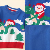 Boys Blue Sweater With Self-Design Santa Pattern Sweaters & Cardigans
