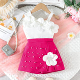 Girls White Floral Applique Sleeveless Top With Embellished Skort Sets