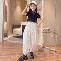 Girls Black Short Sleeve Crop Top With Elasticated Pants Sets 2 pc. Sets Black 3-4 Y
