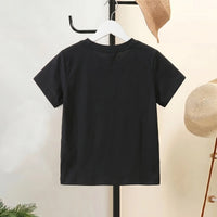 Girls Black Alphanumeric Print Short Sleeve T-Shirt Tshirts