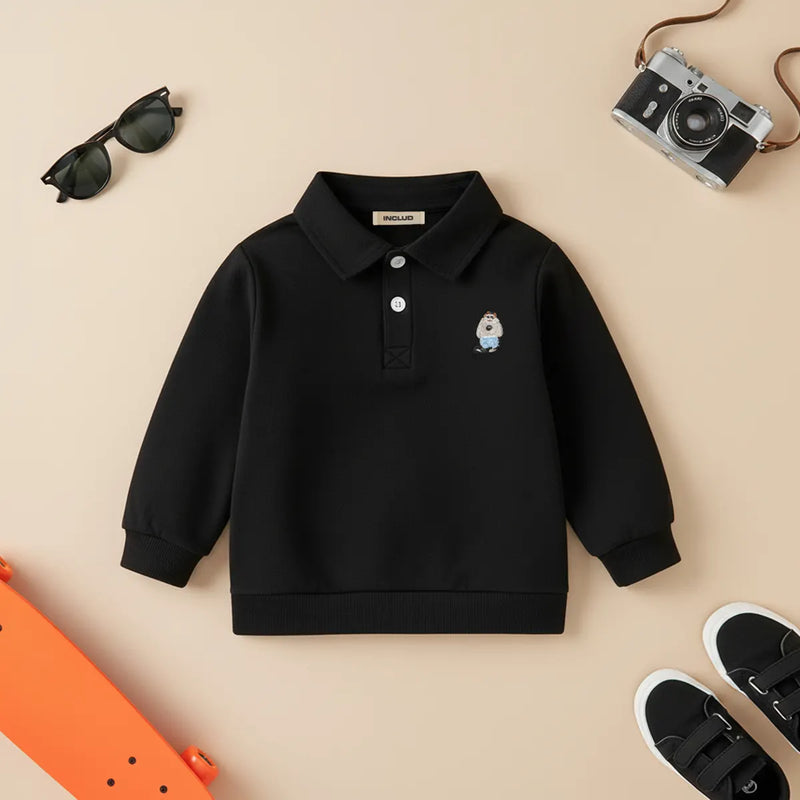 Boys Black Long Sleeves Polo T-shirt Tshirts Black 1-2 Y