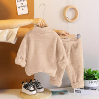 Boys Beige Fleece Zip-up Jacket With Jogger Co-ord Sets Sets