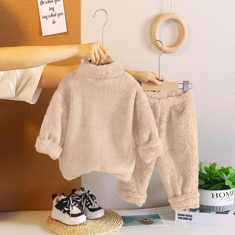 Boys Beige Fleece Zip-up Jacket With Jogger Co-ord Sets Sets