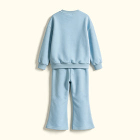 Girls Sky Blue Graphic Sweatshirt & Flared Pants Co-ord Sets Sets