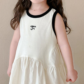 Girls Black Self-Design Sleeveless A-line Dress Casual Dresses
