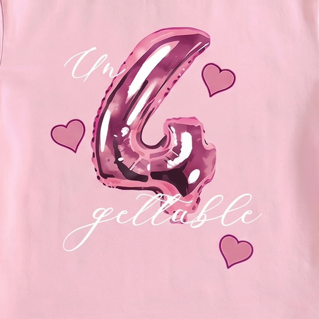 Girls Pink Heart Print Short Sleeve T-Shirt Tshirts