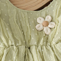 Girls Light Green Self-Design Peplum Top With Crinkled Pants Set Sets
