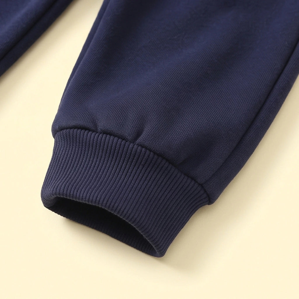 Boys Navy Blue Typographic Hooded Sweatshirt & Joggers Sets Sets