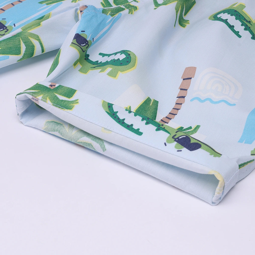 Boys Blue Tropical Print Shirt With Graphic T-Shirt And Elasticated Shorts Sets 3 pc. Sets