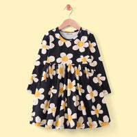 Girls Black Floral Print Long Sleeve Fit & Flare Dress Casual Dresses Black 3-4 Y