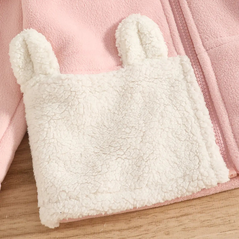 Girls Pink Polar Fleece Hooded Zipper Jacket Coats & Jackets
