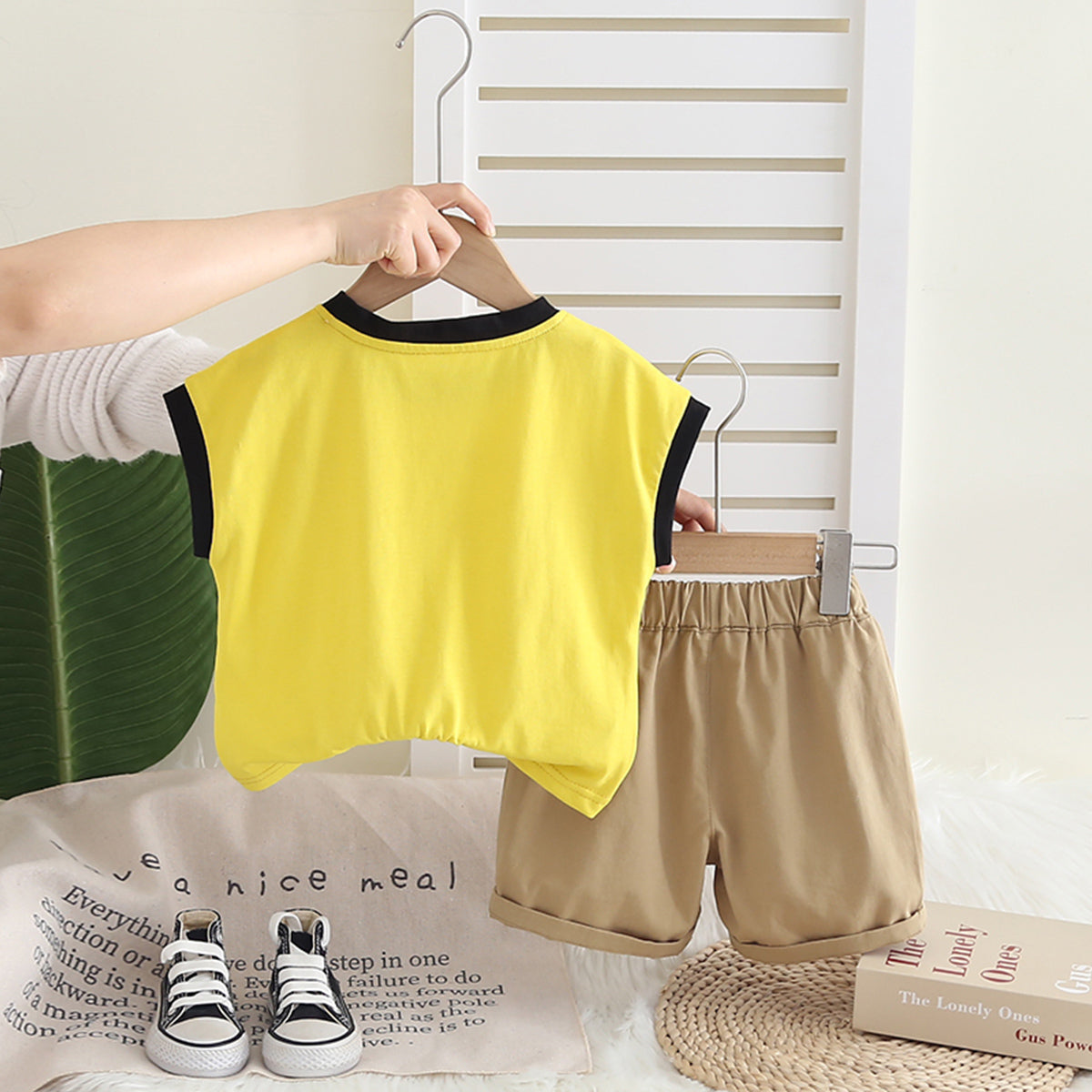 Boys Yellow Graphic Extended Shoulder T-Shirt With Shorts Set 2 pc. Sets