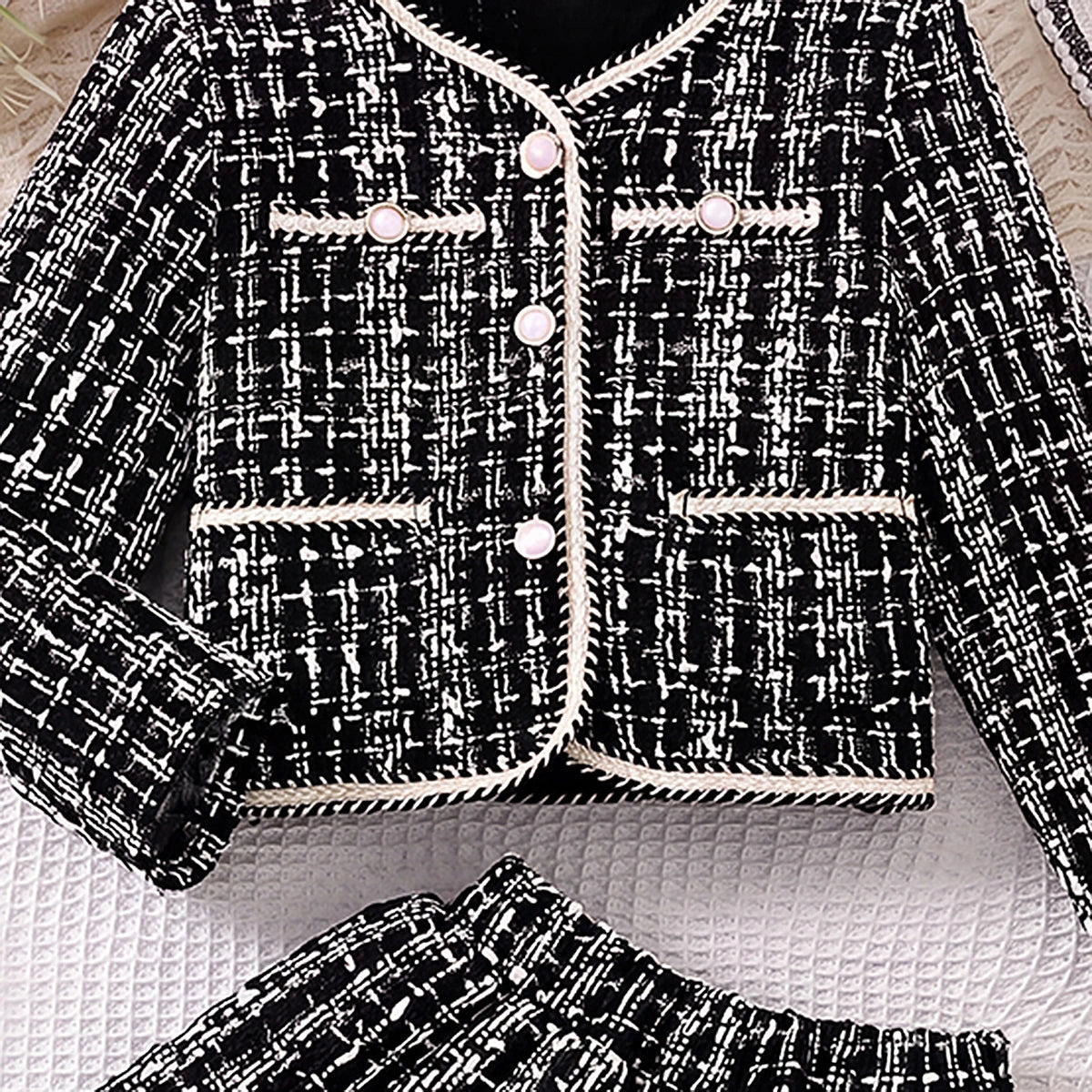 Girls Black Checked Long Sleeve Top With Skirt Sets 2 pc. Sets