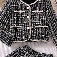 Girls Black Checked Long Sleeve Top With Skirt Sets 2 pc. Sets