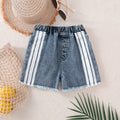 Girls Blue Striped Denim Shorts Shorts Blue 2-3 Y