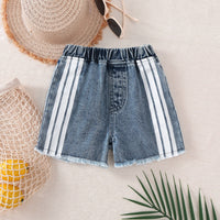 Girls Blue Striped Denim Shorts Shorts Blue 2-3 Y