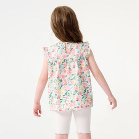 Girls Floral Print Top with Solid Shorts Set Sets   