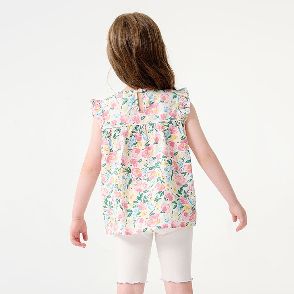 Girls Floral Print Top with Solid Shorts Set Sets   