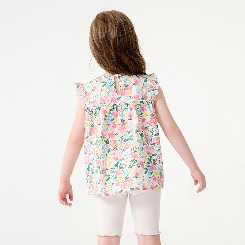 Girls Floral Print Top with Solid Shorts Set Sets   
