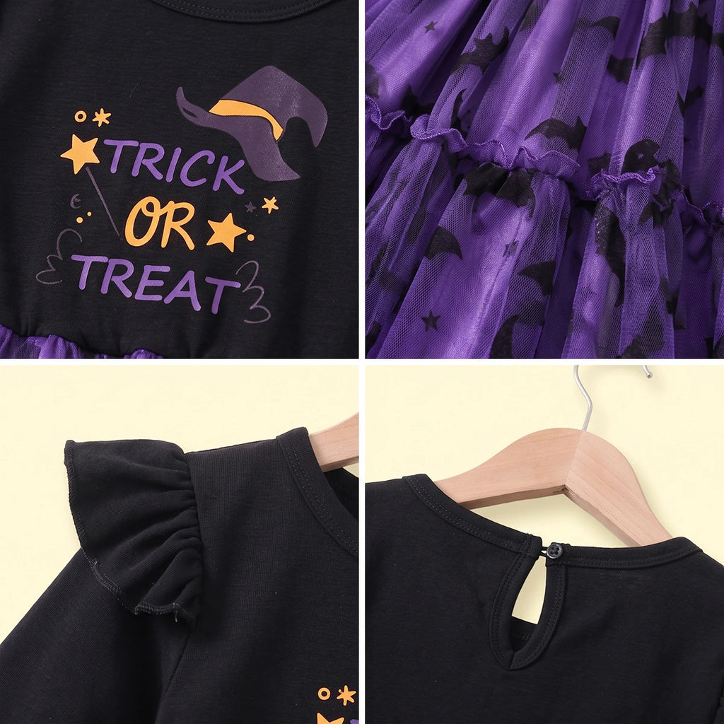 Girls Black Typography Long Sleeve Fit & Flare Dress Casual Dresses