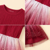 Girls Red Star Print Long Sleeve Fit & Flare Dress Casual Dresses
