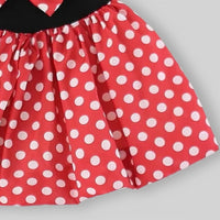 Girls Red Polka Dot Print Fit & Flare Dress With Bow Detail Casual Dresses