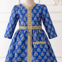 Girls Blue Ethnic Motifs Print Fit & Flare Dress Casual Dresses