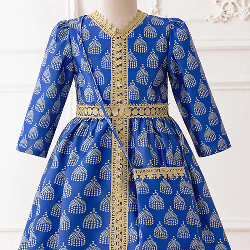 Girls Blue Ethnic Motifs Print Fit & Flare Dress Casual Dresses