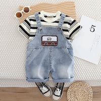 Boys Black Striped T-Shirt with Denim Dungaree Set Sets