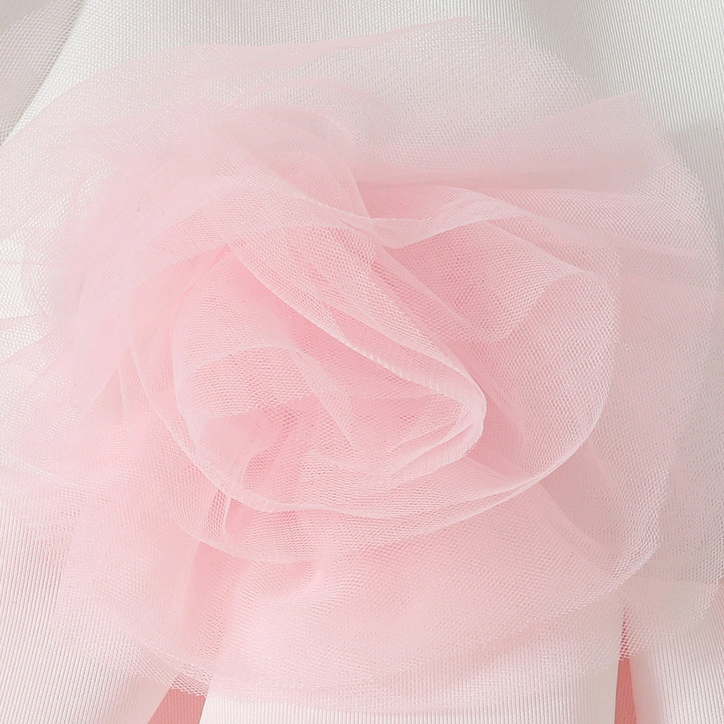 Girls White Flower Applique One Shoulder Fit & Flare Party Dress Party Dresses