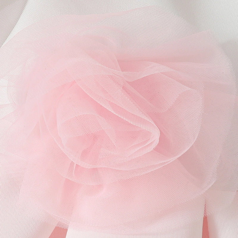 Girls White Flower Applique One Shoulder Fit & Flare Party Dress Party Dresses