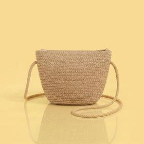 Girls Brown Floral Applique Straw Sling Bag Sling Bags