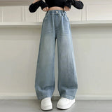 Girls Light Blue Relaxed Fit Wide-Leg Denim Jeans