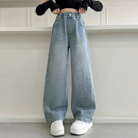 Girls Light Blue Relaxed Fit Wide-Leg Denim Jeans Pants Light Blue 5-6 Y