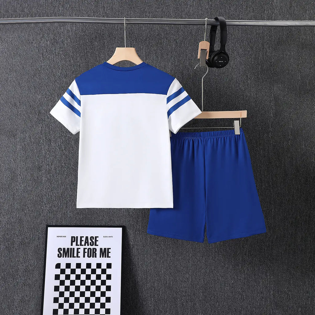 Boys Blue Anchor Printed T-Shirt With Shorts Sets Sets