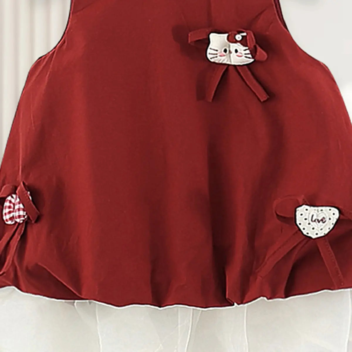 Girls Maroon A-line Casual Dress With Bow Appliques Casual Dresses