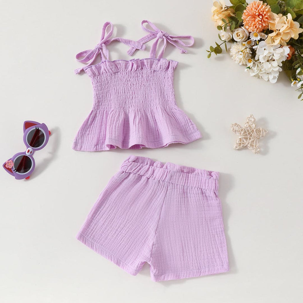 Girls Elasticated Crop Top With Shorts Set