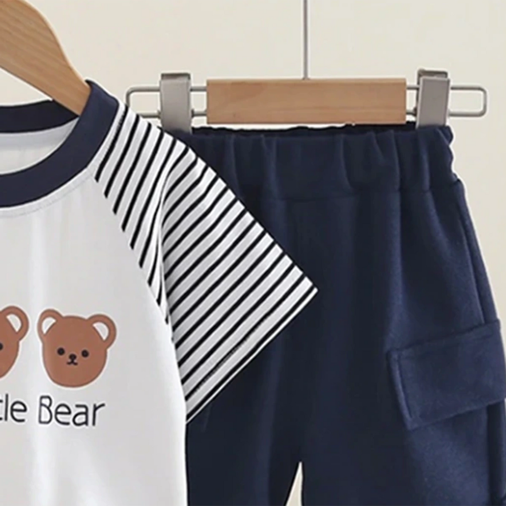 Boys Three Bear Printed T-Shirt With Navy Blue Shorts Set Sets