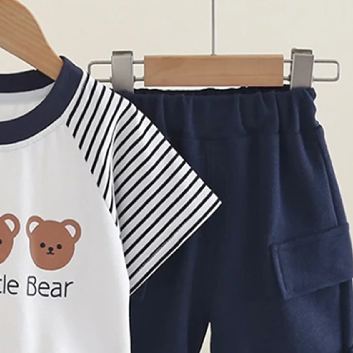 Boys Three Bear Printed T-Shirt With Navy Blue Shorts Set Sets
