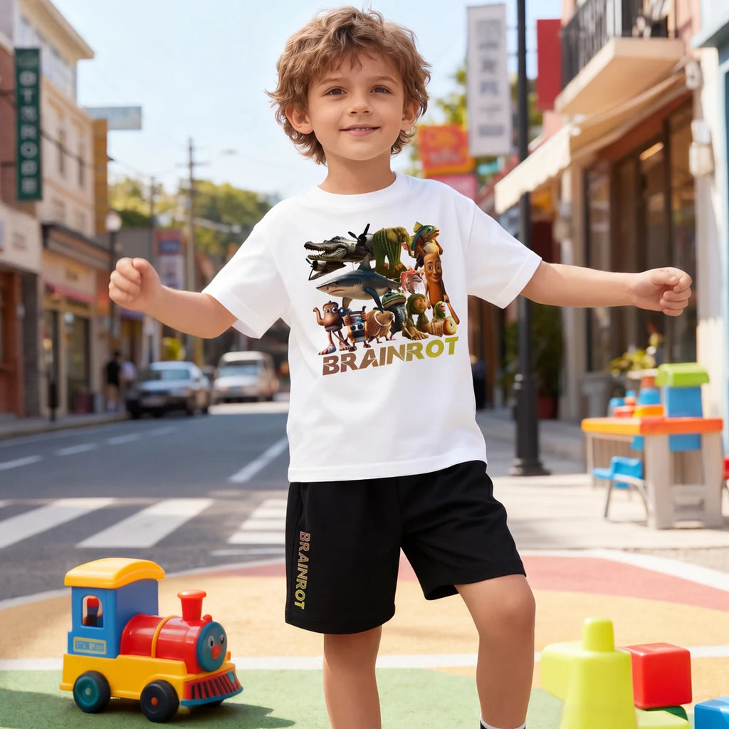 Boys White Graphic Short Sleeve T-Shirt With Shorts Sets 2 pc. Sets