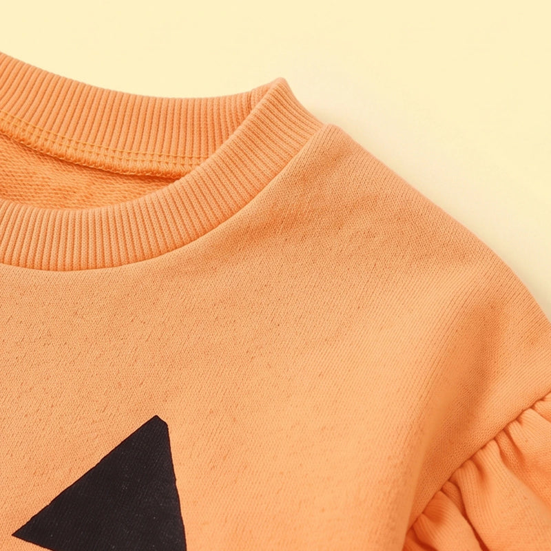 Girls Orange Pumpkin Face Print Sweatshirt Sweatshirts & Hoodies