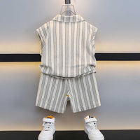 Boys Striped Sleeveless Shirt With Shorts Set Sets   