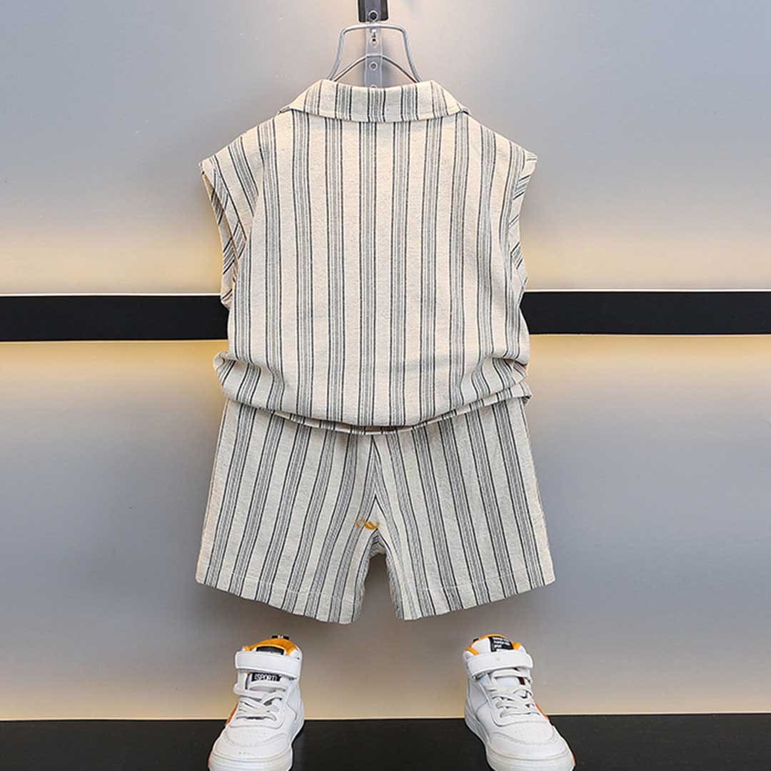 Boys Striped Sleeveless Shirt With Shorts Set Sets   
