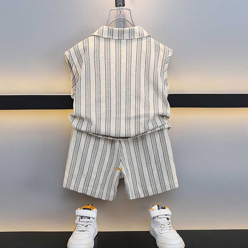 Boys Striped Sleeveless Shirt With Shorts Set Sets   